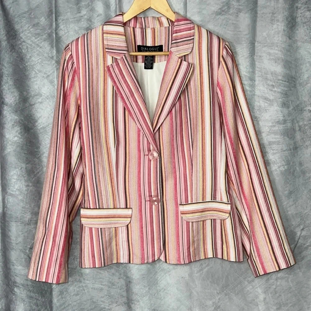 Dialogue Multi-Pink Striped Two Button Blazer - S… - image 8